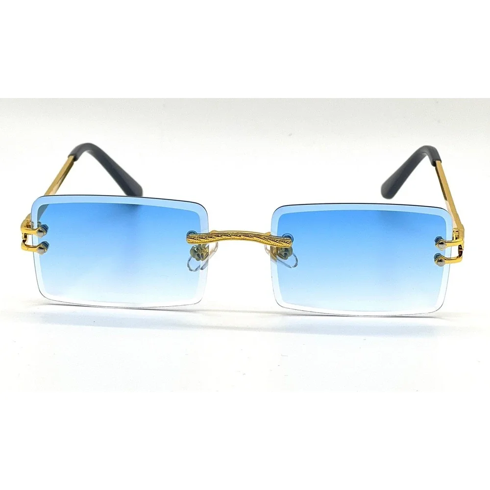Blue Lens Gradient Sunglasses Gold Metal Frame‎ UV400 Sun Protection Metal Frame